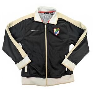 Sean John Boys Size M(10/12) Black/ Beige Embroidered Crest Zip Up Track Jacket